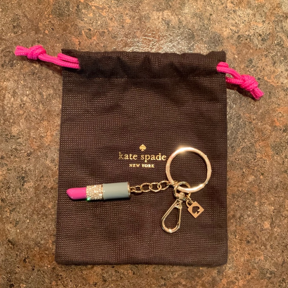 Never used Kate Spade Lipstick Rhinestone keychain FOB charm lobster clasp pull